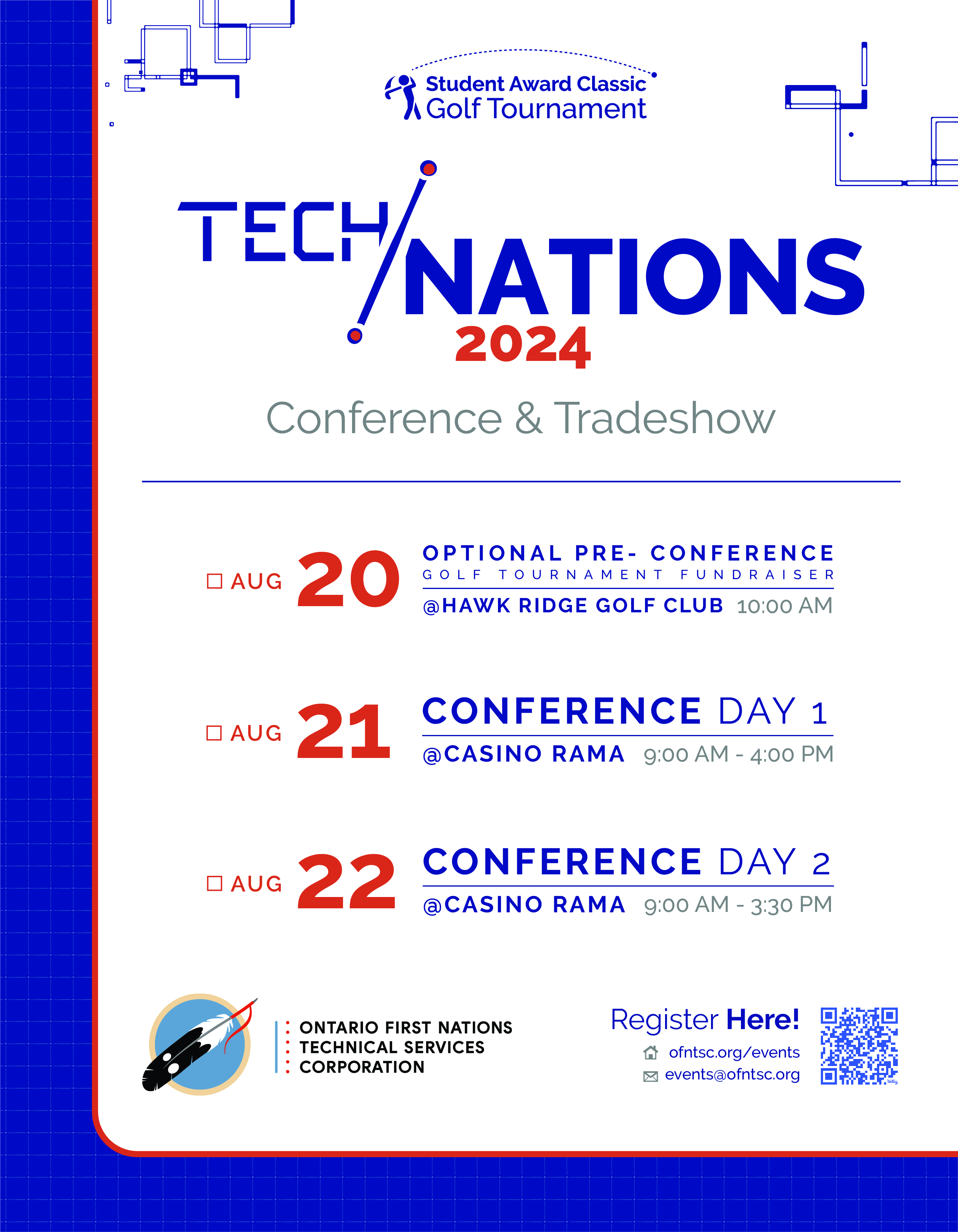 An image of the technations poster with the dates and pre-conference golf tournament are included. 